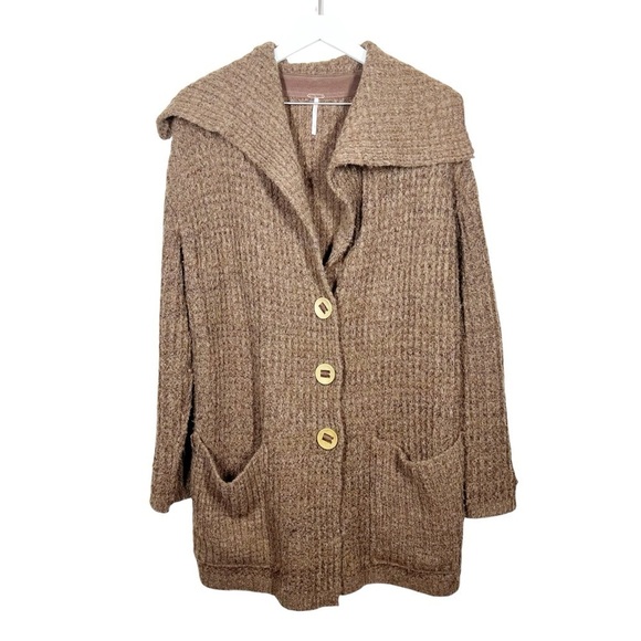 Free People Womens Wool Alpaca Blend Brown Longline Cardigan Sweater Size Small - Picture 1 of 10